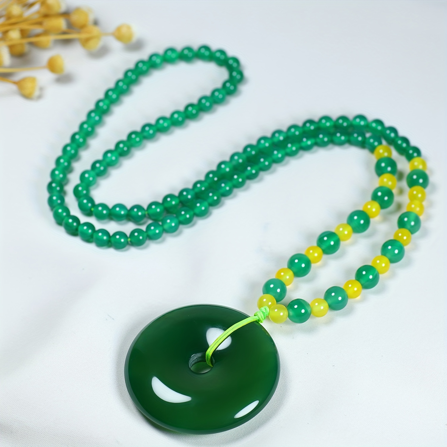 Natural Green Agate Peace Buckle Pendant Necklace for Couples
